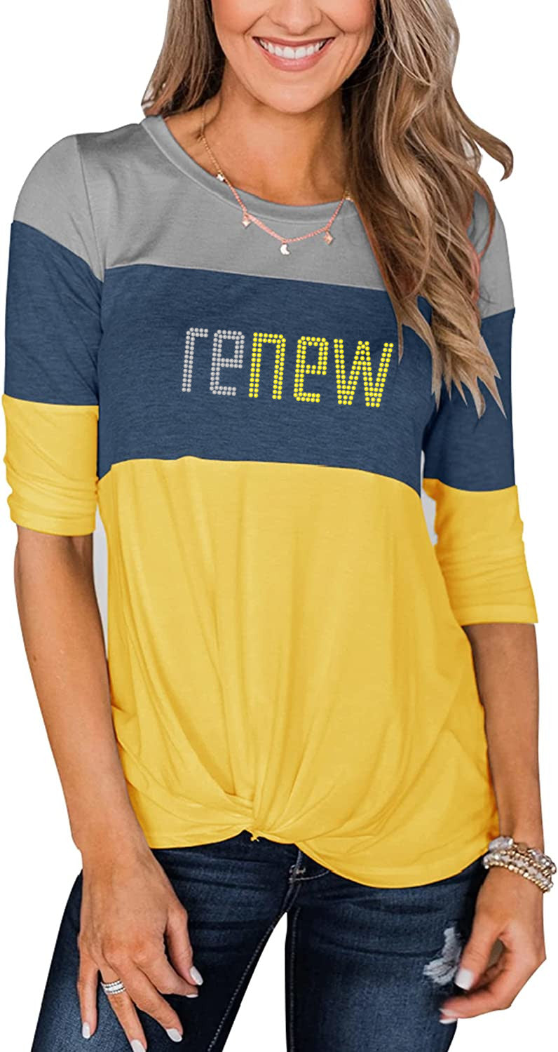 RENEW | BLING Collection Tri-Color 3/4 Sleeve Top