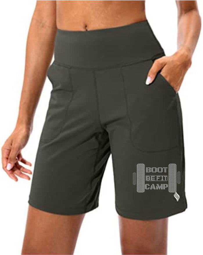 BE FIT BOOTCAMP | FUN FITNESS BLING Women's Tummy Control Bermuda Short