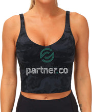 Load image into Gallery viewer, Partner.Co | FUN FITNESS BLING Women&#39;s Longline Sports Bra BLACK CAMO Collection
