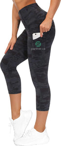Partner.Co | FUN FITNESS BLING Women's Yoga Tummy Control Legging or Capri BLACK CAMO Collection