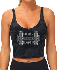 BE FIT BOOTCAMP | FUN FITNESS BLING Women's Longline Sports Bra BLACK CAMO Collection