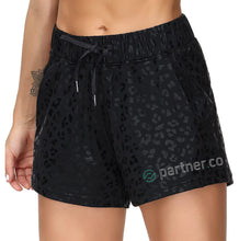 Load image into Gallery viewer, Partner.Co | FUN FITNESS BLING Women&#39;s Yoga Bermuda or Running Short BLACK LEOPARD Collection
