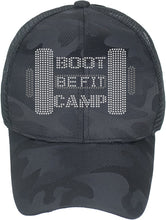Load image into Gallery viewer, BE FIT BOOTCAMP | FUN FITNESS Collection Yoga BLACK CAMO Ponytail Hat
