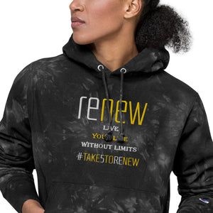 RENEW | #TAKE5TORENEW | EMBROIDERED UNISEX CHAMPION TIE-DYED HOODIE