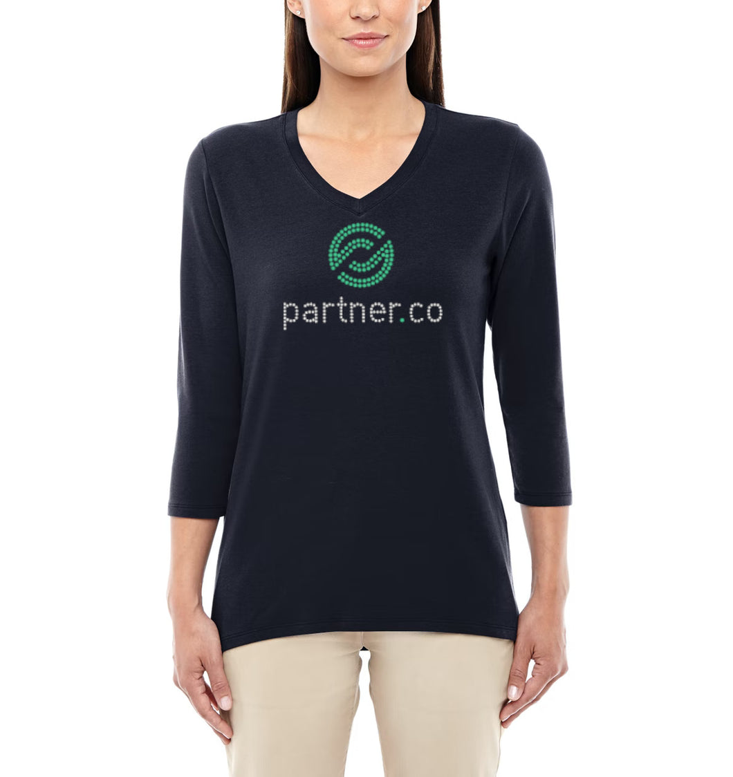 Partner.Co | BLING BUSINESS CASUAL Women's V Neck 3/4 Sleeve Top
