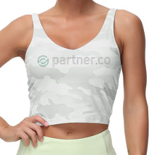 Load image into Gallery viewer, Partner.Co | FUN FITNESS BLING Women&#39;s Longline Sports Bra WHITE CAMO Collection
