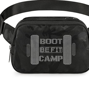 BE FIT BOOTCAMP | BLING FUN FITNESS Collection Belt Bag Fanny Pack BLACK CAMO